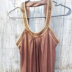 Oleg Cassini OCOC Shimmery Jeweled Bronze Sleeveless Midi Dress - 2